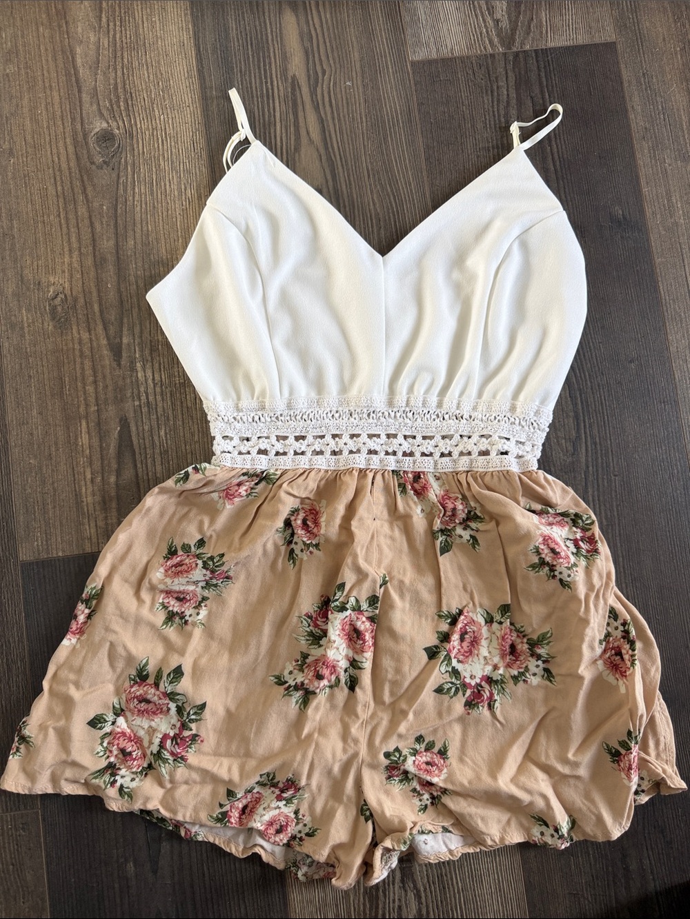 Love Tree Cream and Tan Floral Romper